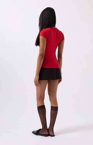 Nakış Detay Baskılı Crop T-Shirt - 4