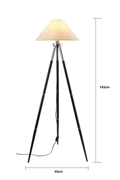 Cosby Siyah-Krom Kaplamalı Tripod Metal 3 Ayaklı Lambader - 6
