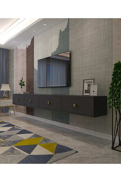 CENEYRA TDA2401AG - ZUZU DOUBLE DUVARA MONTAJ TV STAND ANTRASİT-GOLD 240CM - 2