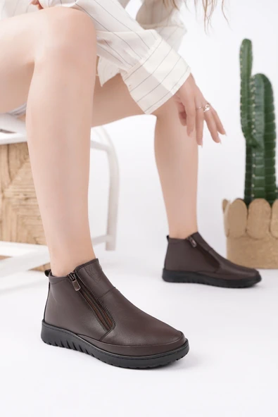 Muggo FENİKS Hakiki Deri Çift Fermuarlı Kadın Bot - 5