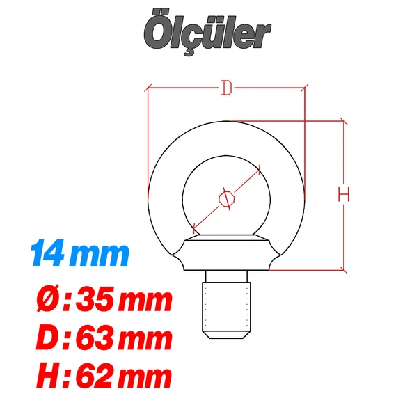 Halka Civata Aybolt 5 ADET 14 mm Civatası Paslanmaz Çelik Dayanıklı Montaj Sabitleme Hırdavat Ürünü - Resim 2