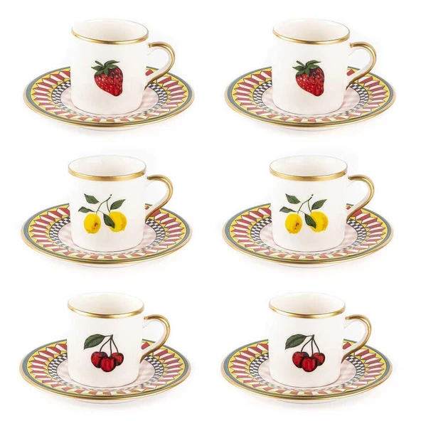 TANTİTONİ GOLD YALDIZLI MEYVE DESENLİ 12 PARÇA KAHVE FİNCAN TAKIMI ürün görseli