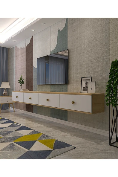 CENEYRA TDA2401AG - ZUZU DOUBLE DUVARA MONTAJ TV STAND ANTRASİT-GOLD 240CM - 10