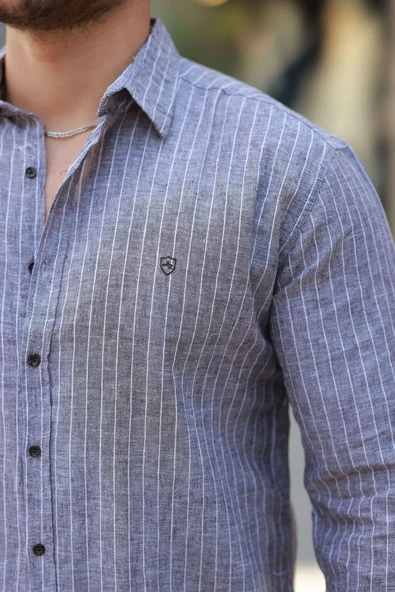 Erkek çizgili Uzun Kollu Gömlek - 3