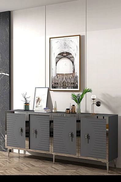 CENEYRA KA1801AG TUNA KONSOL, TV SEHPASI ANTRASİT-GOLD 180cm - 4