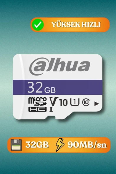 Dahua C100A 32GB MicroSDHC U1 Hafıza Kartı + SD Adaptör (Güvenlik Ve Araç Kamerası Uyumlu)