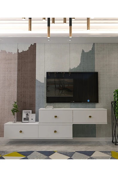 CENEYRA TDA1203AG - ZUZU 2Lİ DUVARA MONTAJ TV STAND ANTRASİT-GOLD 120CM+120CM - 5