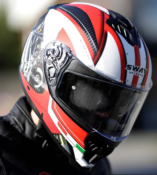 Sway Xbyc 865 Engine Full Face Güneş Gözlüklü Kapalı Motosiklet Kaskı M Beden Beyaz Kırmızı - 4