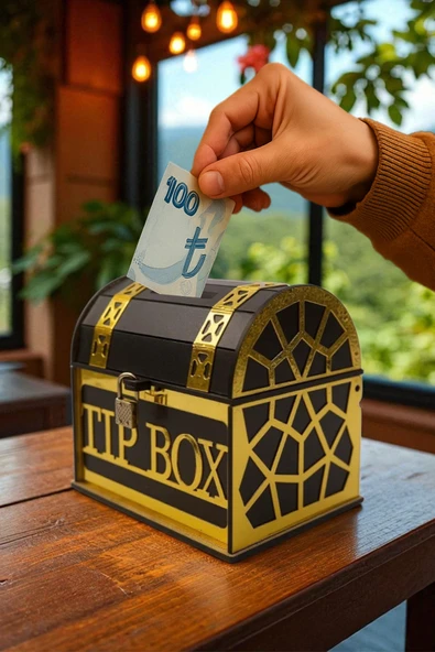 Kişiye Özel Gold Pleksi Tip Box Bahşiş Kumbarası – Dekoratif Ahşap Kumbara