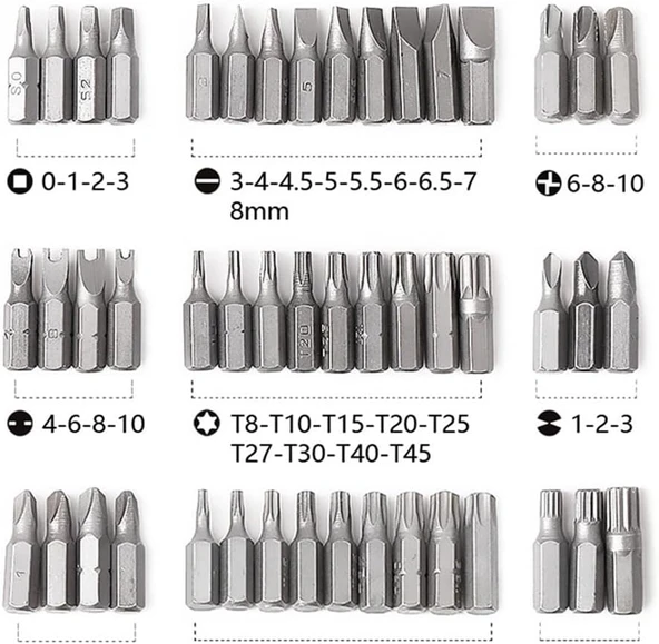 Bits Uç 100 Parça Set PZ PH SL Torx Philips Square Recess Slotted Spanner Hex Spline Tamperproof Hex - Resim 6