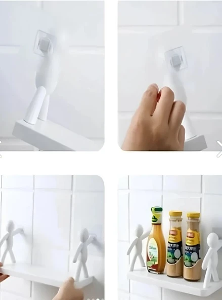 İnsan Figürlü Yapışkanlı Çok Amaçlı Duvar Rafı - Resim 3