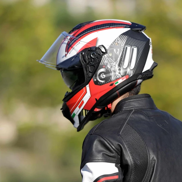 Sway Xbyc 865 Engine Full Face Güneş Gözlüklü Kapalı Motosiklet Kaskı L Beden Beyaz Kırmızı - Resim 3