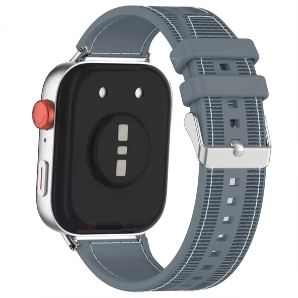 Huawei Watch Fit 3 İle Uyumlu Dikiş Desenli Dokuma Silikon Kordon  Gri - Resim 2