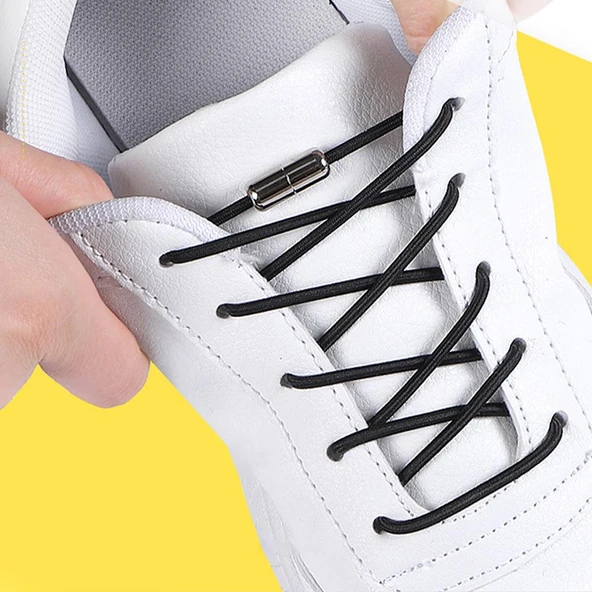 SRTfootcare Metal Vidalı Kilitli Akıllı Elastik Outdoor Ayakkabı Bağcığı Yuvarlak 100cm 1 Çift - Resim 2