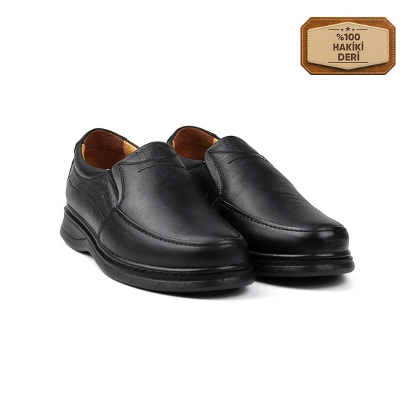 Erkek Siyah Hakiki Deri Ayakkabı, Ortopedik Taban Loafer Ayakkabı, Mevsimlik Kışlık Casual Ayakkabı