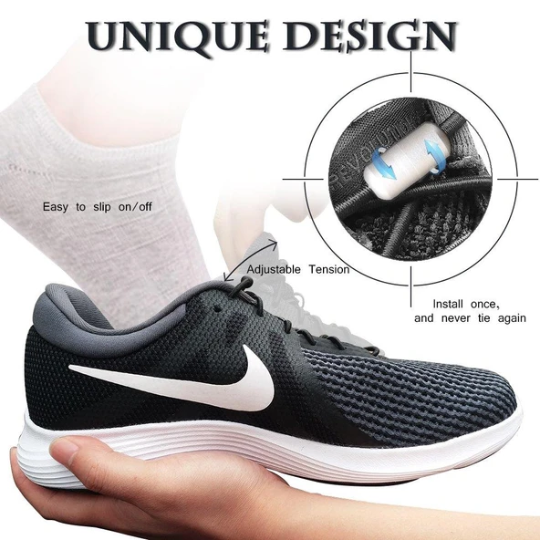 SRTfootcare Metal Vidalı Kilitli Akıllı Elastik Outdoor Ayakkabı Bağcığı Yuvarlak 100cm 1 Çift - Resim 5