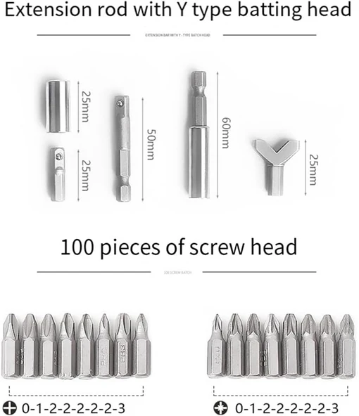 Bits Uç 100 Parça Set PZ PH SL Torx Philips Square Recess Slotted Spanner Hex Spline Tamperproof Hex - Resim 7