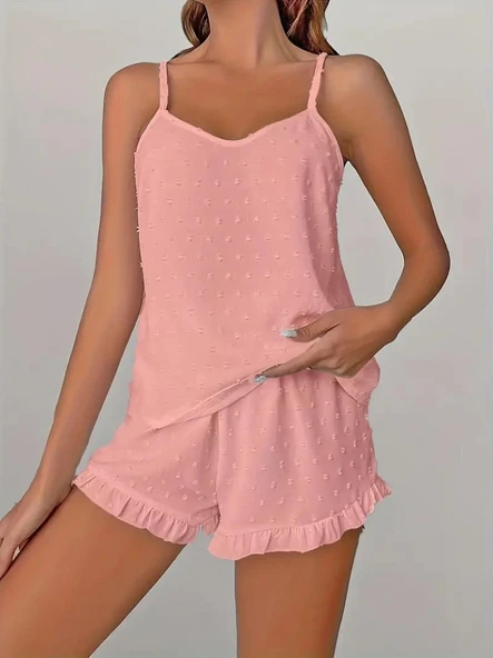 Kadın Ip Askılı Atlet Ve Alt Pon Pon Aerobin Short Takım - Resim 7