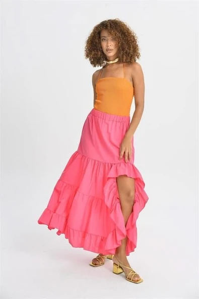 Audrey Fıfrlı Yırtmaç Detay Etek 4037 ürün görseli