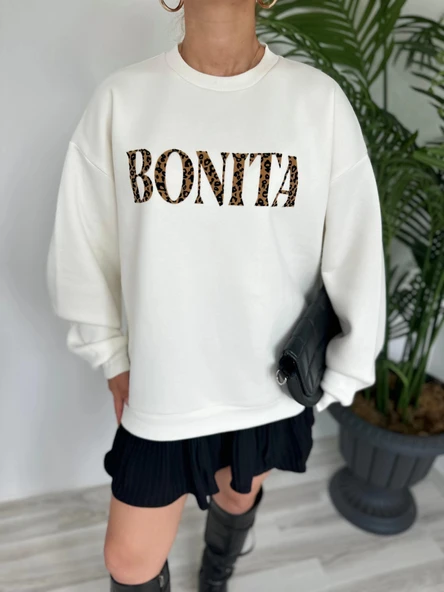 Kadın Yazı Baskılı Sweatshirt Ekru - 2