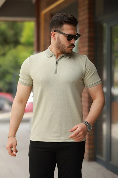 Erkek Fermuarlı Yaka Kısa Kollu Tişört ürün görseli 1
