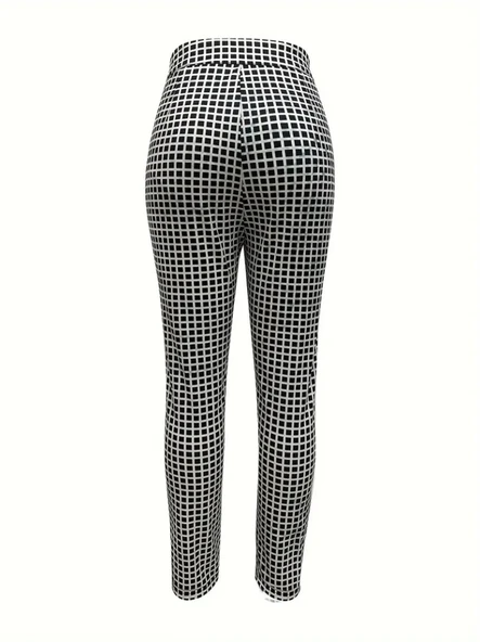 Kadın Yüksek Bel Desenli Dalgıç Pantolon - Resim 7