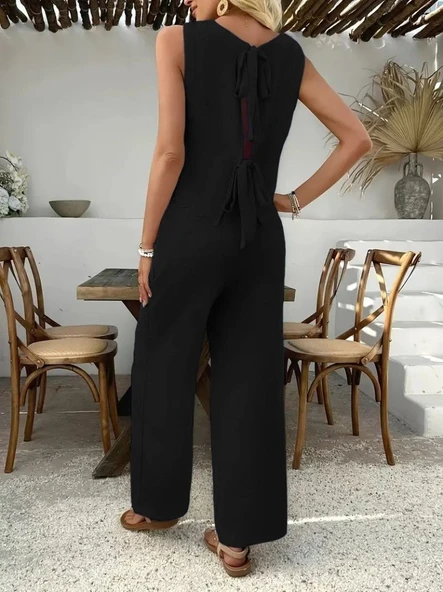 Kadın Sıfır Kollu Bisiklet Yaka Arkadan Bağlamalı Aer8bin Bluz Ve Pantolon Ikili Takım ürün görseli