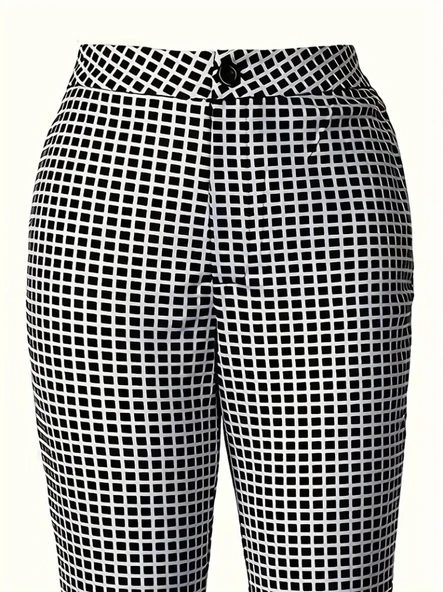 Kadın Yüksek Bel Desenli Dalgıç Pantolon - Resim 6