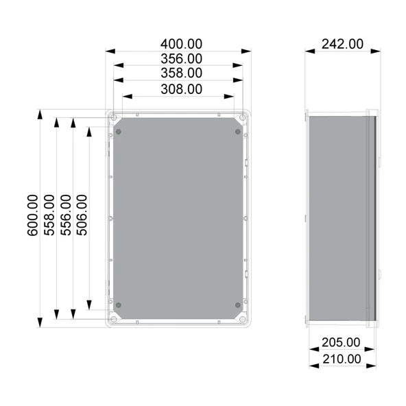 400x600x240 Şeffaf Kapaklı Taban Saclı Pano - 2