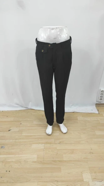 Erkek Belden Düğmeli Cepli Dokuma Pantolon - 4