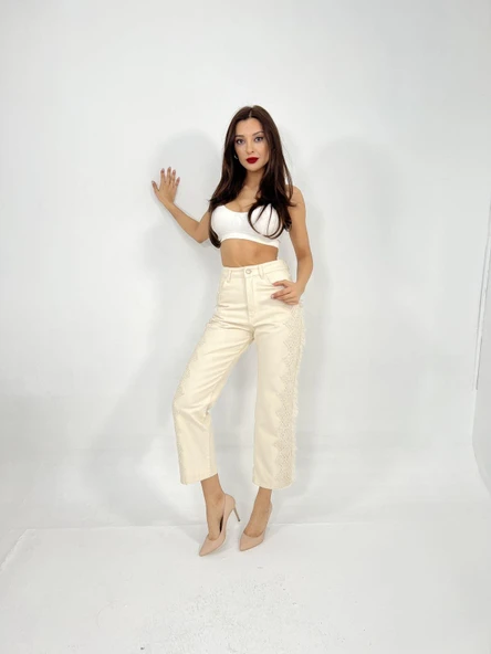 6240 PANTOLON-KREM - Resim 2