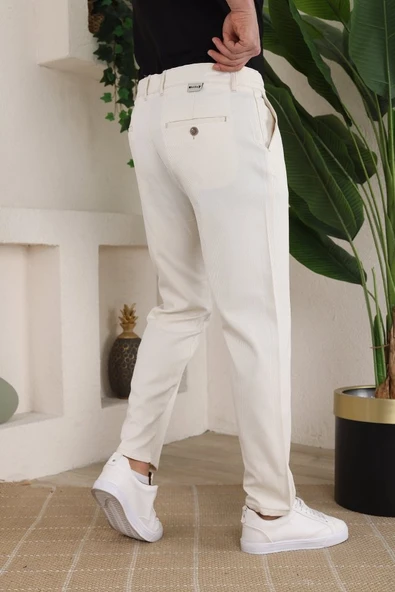 Erkek Casual Slim Fit Cord Desenli Kumaş Pantolon - 3