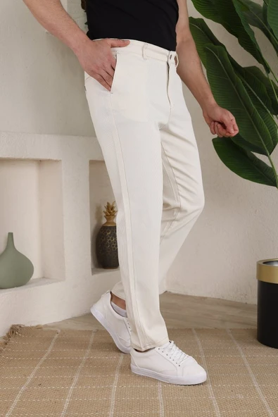 Erkek Casual Slim Fit Cord Desenli Kumaş Pantolon - 2