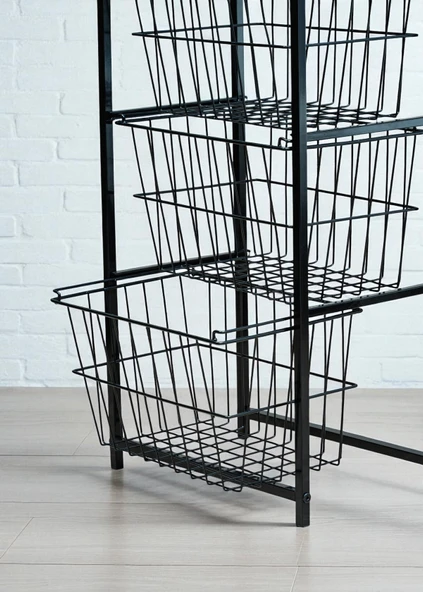 DEKORATİF SİYAH METAL SEBZELİK 3 RAFLI TEL SEPETLİ ÇOK AMAÇLI STAND - 8