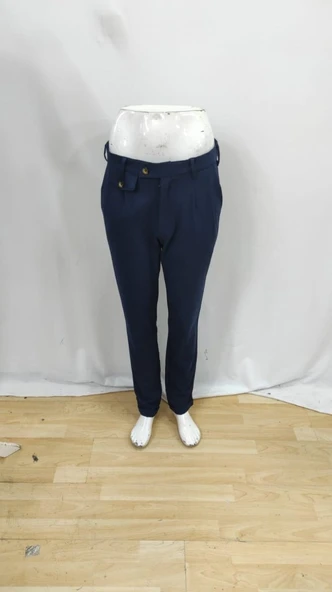 Erkek Belden Düğmeli Cepli Dokuma Pantolon - 4