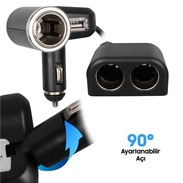 Olesson 1526 12-24V Tek USB Girişli 120W 80 CM Kablolu 3'LÜ Araç Çakmak Çoklayıcı - Resim 3