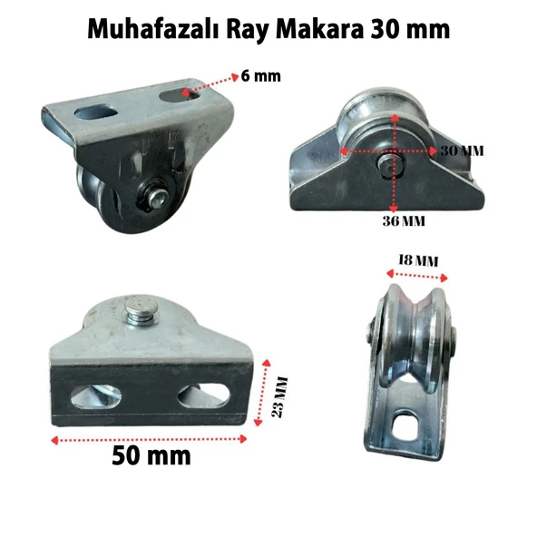 Muhafazalı Metal Ray Makara 30 mm Sürgülü Kapı Raylı Sistem Dayanıklı Galvanizli Tekerlek Mekanizma - Resim 2