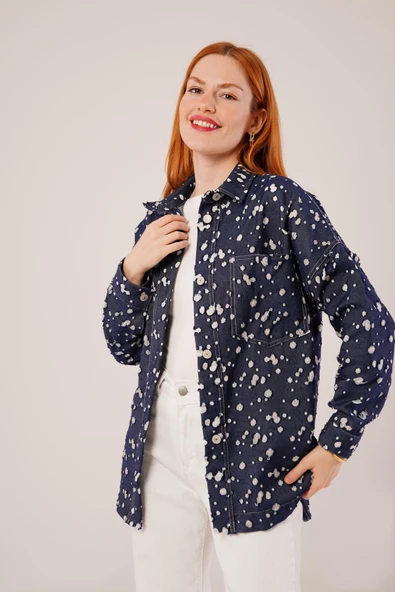 Eskitme Görünümlü Denim Mavi Gömlek