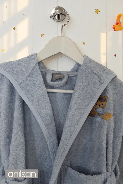 %100 Pamuklu Mavi Çocuk Bornozu - 4-6 Yaş - Yumuşak, Nefes Alabilir - 3