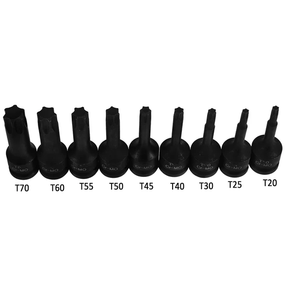 1/2" Torx Bits Lokma Seti 9 Parça T20 T25 T30 T40 T45 T50 T55 T60 T70 CR-MO Uzunluk:78 mm Tork - Resim 4