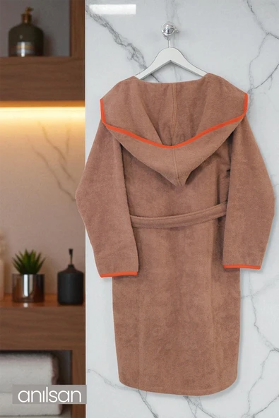 %100 Pamuk Kahverengi Bornoz - Kapüşonlu Otel Bornozu, Spa Için Ideal, Günlük Kullanıma Uygun - 2
