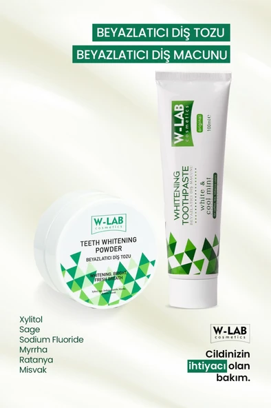 W-Lab Kozmetik Beyazlatıcı Diş Macunu 100 Ml ve W-Lab Kozmetik Beyazlatıcı Diş Tozu 75 Gr