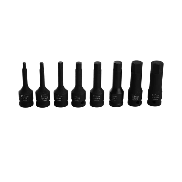 Allen Bits Lokma Seti 8 Parça 1/2" CR-MO ÇEliği H5 H6 H8 H10 H12 H14 H17 H19 Uzunluk: 78 mm Altıgen - Resim 4