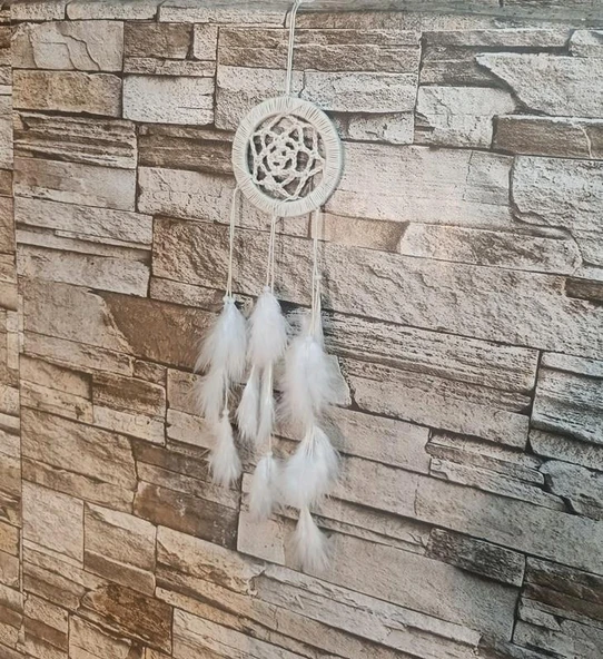 Düş Kapanı Araba Dikiz Ayna Duvar Süsü Hand Made Dreamcatcher Rüya Kapanı - 3