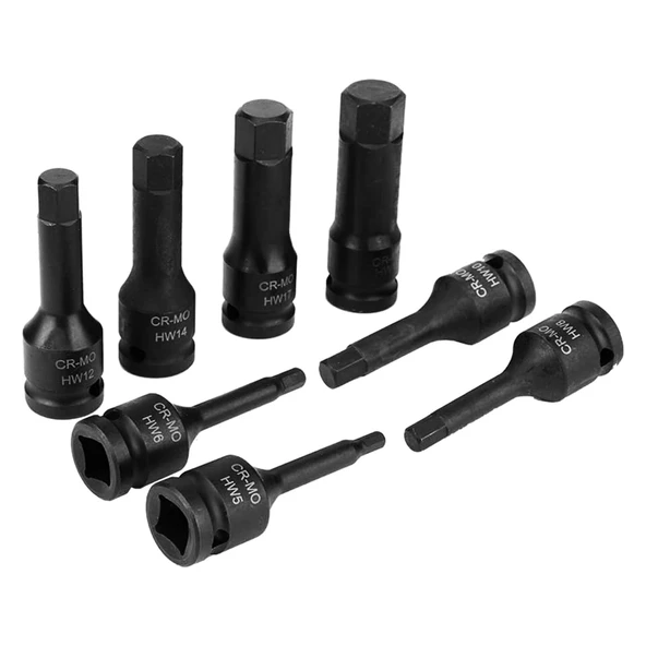 Allen Bits Lokma Seti 8 Parça 1/2" CR-MO ÇEliği H5 H6 H8 H10 H12 H14 H17 H19 Uzunluk: 78 mm Altıgen ürün görseli
