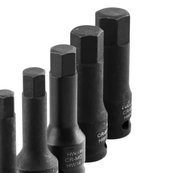 Allen Bits Lokma Seti 8 Parça 1/2" CR-MO ÇEliği H5 H6 H8 H10 H12 H14 H17 H19 Uzunluk: 78 mm Altıgen - Resim 5