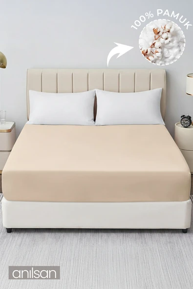 Düz Bej Lastikli Çarşaf  %100 Pamuk Tek/Çift Kişilik Ev, Otel Çarşafı,63 Tel