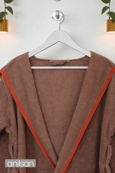 %100 Pamuk Kahverengi Bornoz - Kapüşonlu Otel Bornozu, Spa Için Ideal, Günlük Kullanıma Uygun - 5