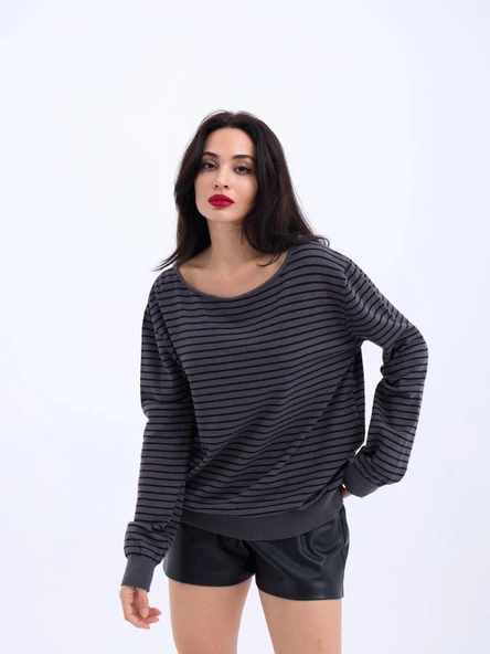 4215 TRİKO ÇİZGİLİ SALAŞ KAZAK-ANTRASİT-SİYAH - 2