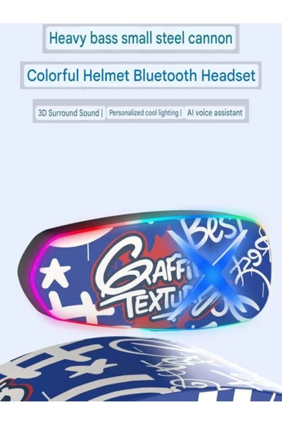 Helmet Graffiti Motor Kask Kulaklık RGB Modlu Su Geçirmez 6.0 Bluetooth Intercom Yenı Model - 1